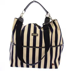 バーバリーブラックレーベル BURBERRY BLACK LABEL ショルダーバッグ ハンドバッグ 2WAY ストライプ キャンバス レザー 白 紺 BKL72-617-28 /BM
