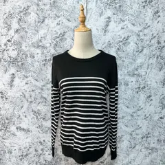 NANO UNIVERSE　ナノユニバース　ニット　セーター　総柄　ボーダー　丸襟　長袖　薄手　春　秋【size M】　ブラック　黒　ホワイト　白