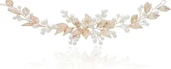 DADGAD ヘッドドレス 髪飾り ヘアーアクセサリー ヘッドアクセ リーフ パール ウェディング ブライダル 成人式 洋装 和装(ゴールド)