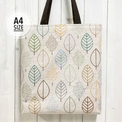 A4対応トートバッグ【北欧葉っぱ】刺し子・綿麻・帆布