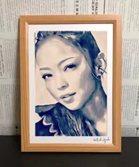 女優画13 額装品額縁寸法34cm×25cmペン画カラー着色定款付き