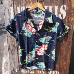 【ALOHA / Hollywood Ranch Market】SEILIN アロハ  ハリウッドランチマーケット ハリラン ボタニカル 花柄 レーヨン 捺染 アロハシャツ 紺 2(M)