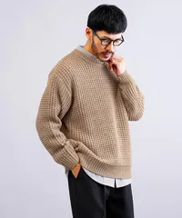 新品 未使用 JIGGYS SHOP(ジギーズショップ)ビッグワッフルクルーニットセーター 217560 キャメルのサムネイル