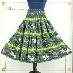 フラダンス 衣装 パウスカート ネイビー系 シングル フラ ダンス ティアレ柄 紺 黄緑 白 ハワイアン レッスン 花柄 アロハ 練習 華やか 総柄 ハワイアンプリント かわいい スカート ふんわり グリーン系 ホワイト系