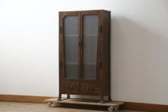 ★事前問合せ必須★ 収納棚 和製ビンテージ 指物工芸家具 李朝デザイン 前面桑 クワ材 天板・側面キハダ材 本箱 ブックケース 本棚 書棚 キャビネット 収納棚 戸棚 ヴィンテージ リペア+発送まで3週間前後 R-078975
