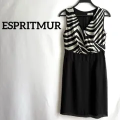 ESPRITMURノースリーブワンピース黒ブラック派手ボーダー9高級感上品