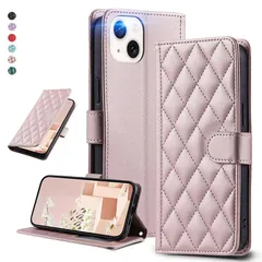 UnivoColors iPhone 14 キルティングレザー調 手帳型ケース エレガント 高質PU マグネット開閉式 カード収納機能 スタンド機能 液晶全面保護 レンズ保護 ストラップ付属(ゴールドピンク) 1