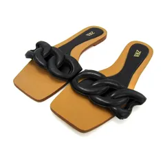 ザラ ミュール サンダル フラットサンダル 靴 黒 レディース 36サイズ ブラック×ベージュ ZARA 【中古】