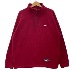 TOMMY HILFIGER トミーヒルフィガー ハーフジップ フリース プルオーバー ジャケット ライトアウター 長袖 ロンT バック 刺繍 ワンポイント刺繍　 オーバーサイズ ビッグシルエット L/Gサイズ レッド