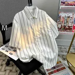 [M]メンズ ファッション 服 男性用 オシャレ シンプル 大人 かっこいい 大きいサイズ ストリート 紳士服 レトロ ストライプ 半袖 シャツ 夏 ハイエンド カジュアル ジャケット