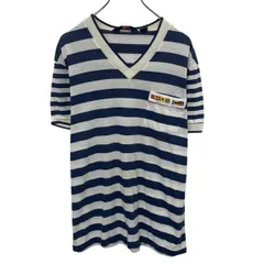 Arrow 半袖 無地Tシャツ L ブルー ホワイト アロー プルオーバー Ｖネック ボーダー 胸ポケット 国旗 古着卸 アメリカ仕入 a708-5355