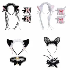 猫耳 カチューシャ チョーカーセット 猫 コスプレ 鈴付き レースリボン付き リストハンド 大人用 子供用 ハロウィン 衣装 仮装 コスプレ セ