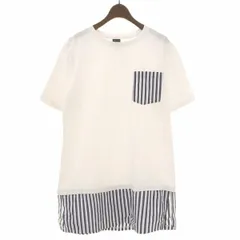 ナンバーナイン NUMBER (N)INE コットン100% ストライプ 半袖 ドッキング ポケットTシャツ メンズ ホワイト×ブルー size3 [Y03132]のサムネイル