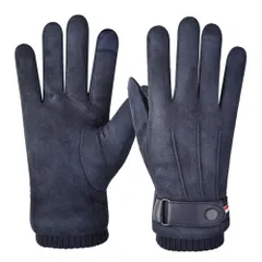 [ALVEIN] 手袋 グローブ 防寒 冬用 暖かい メンズ 男性 スマホ手袋 スマホ対応 バイク ビジネス 厚手 保温 裏ボア PUレザー タッチパネル 防寒手袋 防寒グローブ 通勤 通学 (ネイビー) [ネイビー]