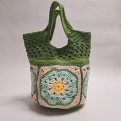 アフリカンフラワーモチーフバッグ/緑/ハンドメイド