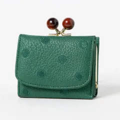 ☆ グリーンドット ☆ perche ペルケ アクリル玉三つ折りウォレット ペルケ perche 財布 三つ折り財布 折り財布 折財布 アクリル玉 三つ折りウォレット がま口財布 ミニウォレット ミニ財布 サイフ さいふ 革 レザー コンパクト かわいい