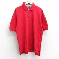 XL/古着 トミーヒルフィガー 半袖 ブランド ポロ シャツ メンズ 90s ワンポイントロゴ 鹿の子 大きいサイズ コットン 赤 レッド 25jul30 中