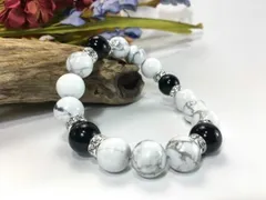 パワーストーン ブレスレット ハウライト オニキス 12mm  （シルバー）メンズ・レディース 男性・女性 数珠ブレス 開運  [a]