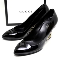 グッチ　パンプス　パテントレザー　ハラコ　ヒョウ柄　ブラック　靴　シューズ　24.5cm　246666