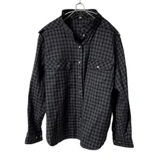 Z1510 Leilian レリアン 長袖シャツ スタンドカラー チェック柄 鉄ボタン ブラック/グレー サイズ9