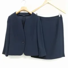 アナイ ANAYI 美品 フォーマル スカート スーツ セットアップ ノーカラー ジャケット 膝丈 36 ネイビー 紺のサムネイル