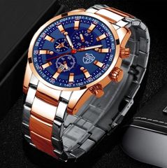 新品 DEYROS クロノグラフ 腕時計メンズ 金銀青 ラグジュアリー