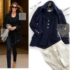 シャネル ジャケット コート CHANEL ダーク ネイビー ウール 大きい ライオン ボタン カール・ラガーフェルド 人気 超美品 36