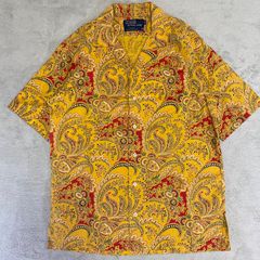 【Polo by Ralph Lauren】90s 開襟シャツ　米国製　サイズＳ　ペイズリー　からし色　黄色　オープンカラーシャツ　アロハシャツ　ＲＲＬ　ポロバイラルフローレン