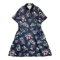サイズ：LL MUNSING WEAR マンシングウェア 2023年モデル ハーフジップ 半袖ポロワンピース ロゴ総柄 ネイビー系 [240101502677] ゴルフウェア レディース ストスト