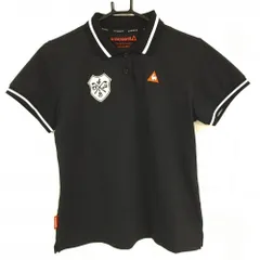 ★値下げ★【美品】ルコックゴルフ 半袖ポロシャツ 黒×白 襟・袖口ライン レディース LL ゴルフウェア le coq sportif