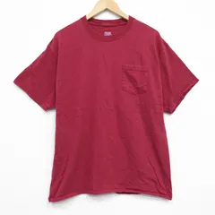 XL/古着 ヘインズ 半袖 Tシャツ メンズ 無地 胸ポケット付き コットン クルーネック 赤 レッド 25aug29 中古