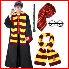 【数量限定】マフラー ネクタイ 魔法の杖 眼鏡 衣装5点セット 大人用 ローブ コスチューム 仮装 パーティー ハロウィン クリスマス 寮服 USJ ユニバー コスプレ 学園祭 ハリーポッター イベント [LAMONKE] 男女兼用