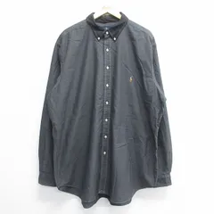 XL/古着 ラルフローレン 長袖 ブランド シャツ メンズ ワンポイントロゴ オックスフォード 大きいサイズ ロング丈 コットン 黒系 ブラック 