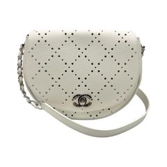シャネル CHANEL ショルダーバッグ パンチング チェーン マットキャビアスキン ホワイト系 レディース