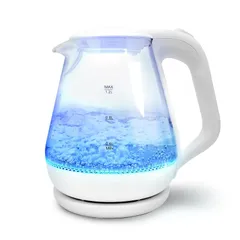 [プラス30日延長カード付] ガラスケトル 電気ケトル 大容量 1.2L 800W 自動電源OFF 空焚き防止 LED 光る 強化ガラス 清潔 ホワイト 0