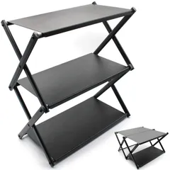 CHENGMAY キャンプ テーブル キャンプラック 2way 折り畳み アウトドア 卓上 収納ラック キャンプ ローテーブル ミニテーブル 3段 組み立て簡単 アルミ合金 小物置き 耐熱 耐荷重30kg 収納袋付き (合金鋼ヘッド-3段)のサムネイル