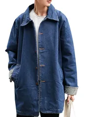 【特売】[ＭｅｎｇＦａｎ] デニムジャケット ゆったり メンズ gジャン コート ロング丈 ジャンパー デニム スタジャン コート カジュアル オーバーサイズ デニム ジャケット ストリート系 お兄系 デニム コート
