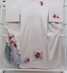 【一輝堂】リサイクル着物 付下げ 花文 正絹 身丈152.5cm 裄丈63cm 25z07-3870