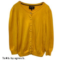 To★b. by agnes b. ドトゥービーバイアニエスベー　イエロー　ニット　カーディガン　Tuサイズ　ビジューボタン　丸ボタン　七分袖　黄色　ユーズド　used