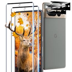 【数量限定】耐衝撃 高感度 飛散防止 厚さ0.26超薄型 Touch対応 3D 高透過率 指紋・汚れ防止 ケース 全面保護フィルム 強化ガラス グーグルピクセル7Pro 対応 ゼロ気泡 】3D曲面 9H強度 日本旭硝子製 【 カメラ保護フィルムセッ 2枚 ラウ
