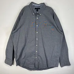 古着 トミーヒルフィガー TOMMY HILFIGER 長袖シャツ ロゴ 刺繍 大きいサイズ ボタンダウン 2XL  グレー系 無地 メンズ