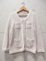 Nolley's ノーリーズ ジャケット ノーカラー ツイード調 七分袖 ベージュ系 サイズ38