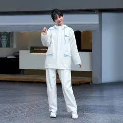 ☆ ホワイト ☆ Mサイズ ☆ レインウェア レインスーツ 上下 レインウェア セットアップ レインコート レインジャケット レインパンツ カッパ 合羽 雨具 セパレート 雨合羽 自転車 レイン ウェア レディース メンズ 撥水 防風 つば付き フェイスカバー