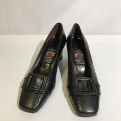 ☆美品☆【ミハマ】パンプス (22) 撥水レザー スクエアトゥ　太ヒール　黒 MIHAMA ミハマ パンプス スクエアトゥ バックルオーナメント