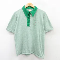L/古着 ラッセル 半袖 ポロ シャツ メンズ 70s 染込プリント 緑他 グリーン 25aug20 中古 トップス