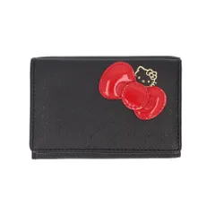 ☆ ブラック ☆ HELLO KITTY 三つ折り財布 HELLO KITTY ハローキティ 三つ折り財布 折り財布 財布 お財布 おさいふ ウォレット 三つ折り コイン入れ ミニ財布 サイフ キティちゃん キティ 本革 革 レザー かわいい 可愛い リボン