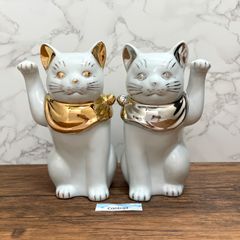 Amazon.co.jp: 江戸猫プラチナ左 招き猫 瀬戸焼 左 まねきねこ