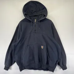 古着 カーハート Carhartt パーカー スウェット ハーフジップ ワンポイントロゴ レインディフェンダー XXXL  ネイビー系 メンズ