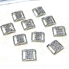 金属製 ラインストーン付き リボンバックル リボンセンターパーツ スライダー シルバー色のサムネイル