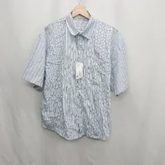 ◇ ⊂ ◎●未使用● AS KNOW AS Plus ストライプ柄 バックロゴ刺<!-利用不可文字-!> 半袖 シャツ サイズF ライトブルー系 レディース E  【1410290026106】